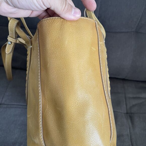 Frye Artisan Leather Melissa Tote Bag Shoulder Shopping Purse Mustard Brown - Picture 11 of 16